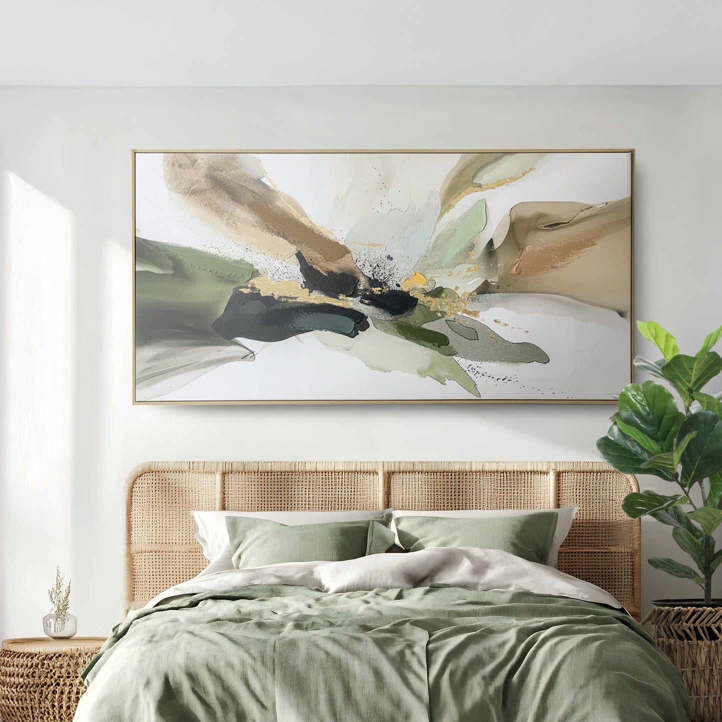 Urban Style Brushmarks Embellished Canvas Abstract Green