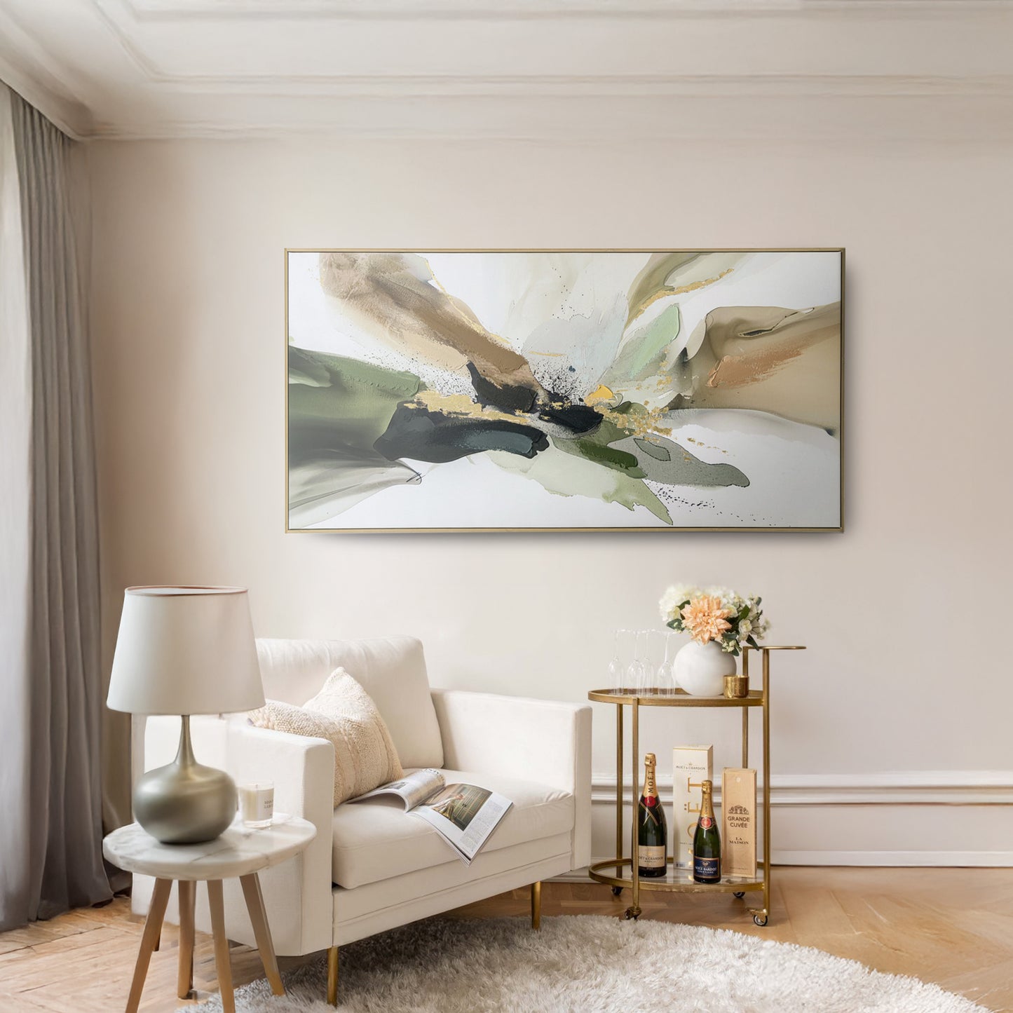 Urban Style Brushmarks Embellished Canvas Abstract Green