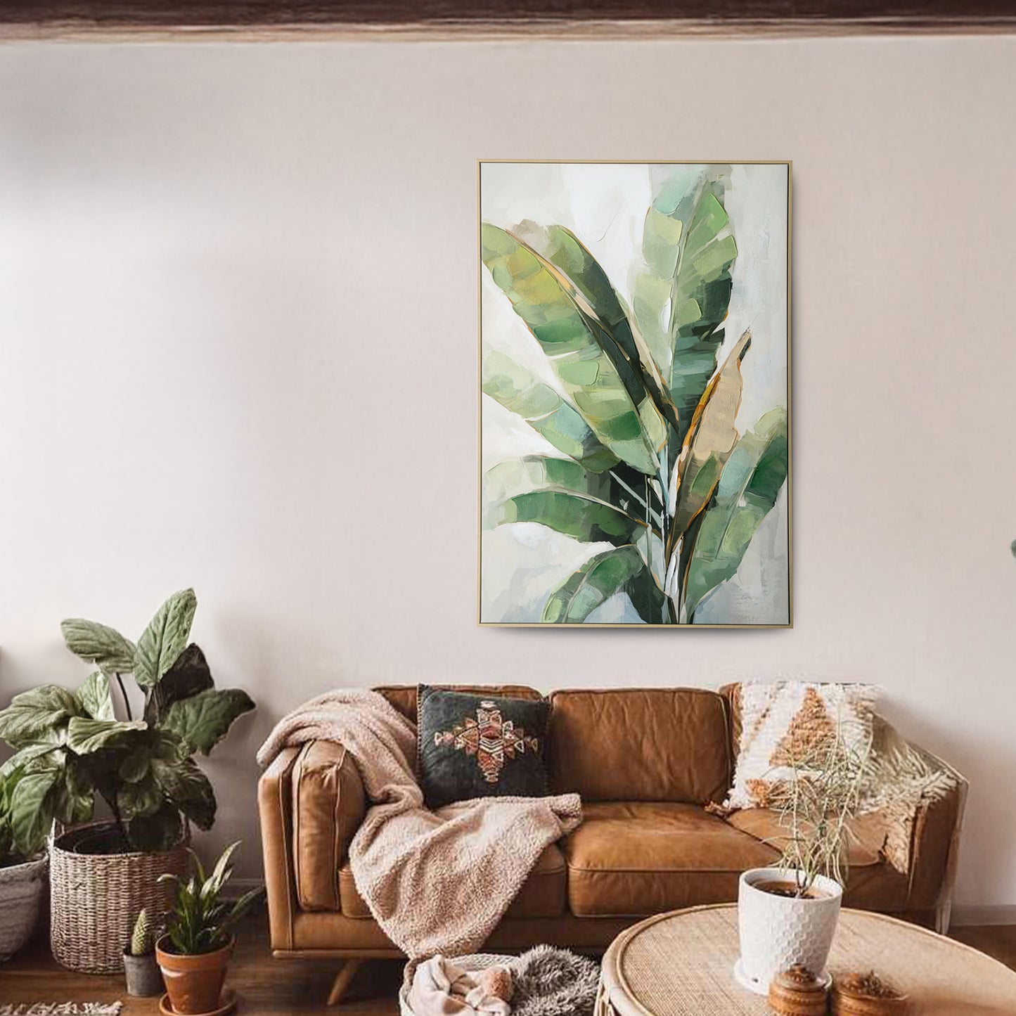 Urban Style Brushmarks Embellished Canvas Banana Palm