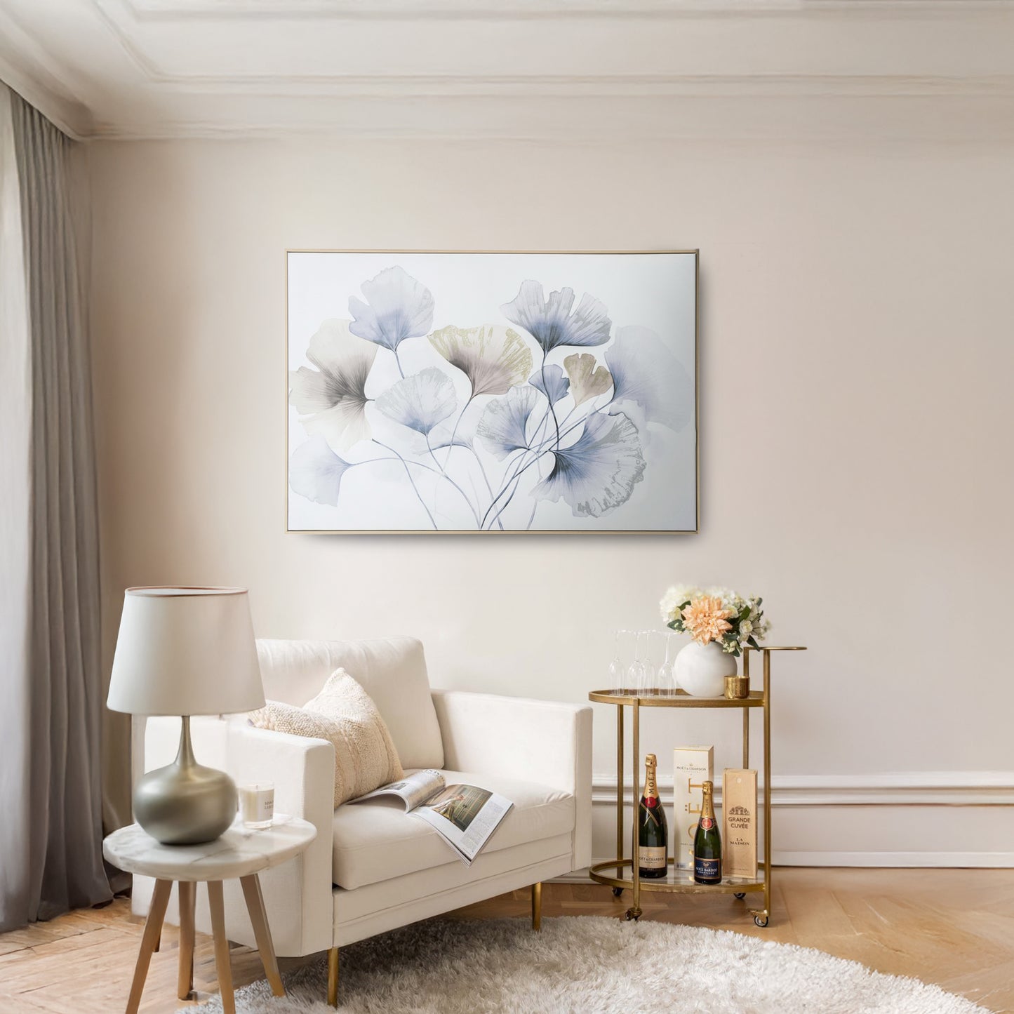 Urban Style Brushmarks Embellished Canvas Blue Ginko