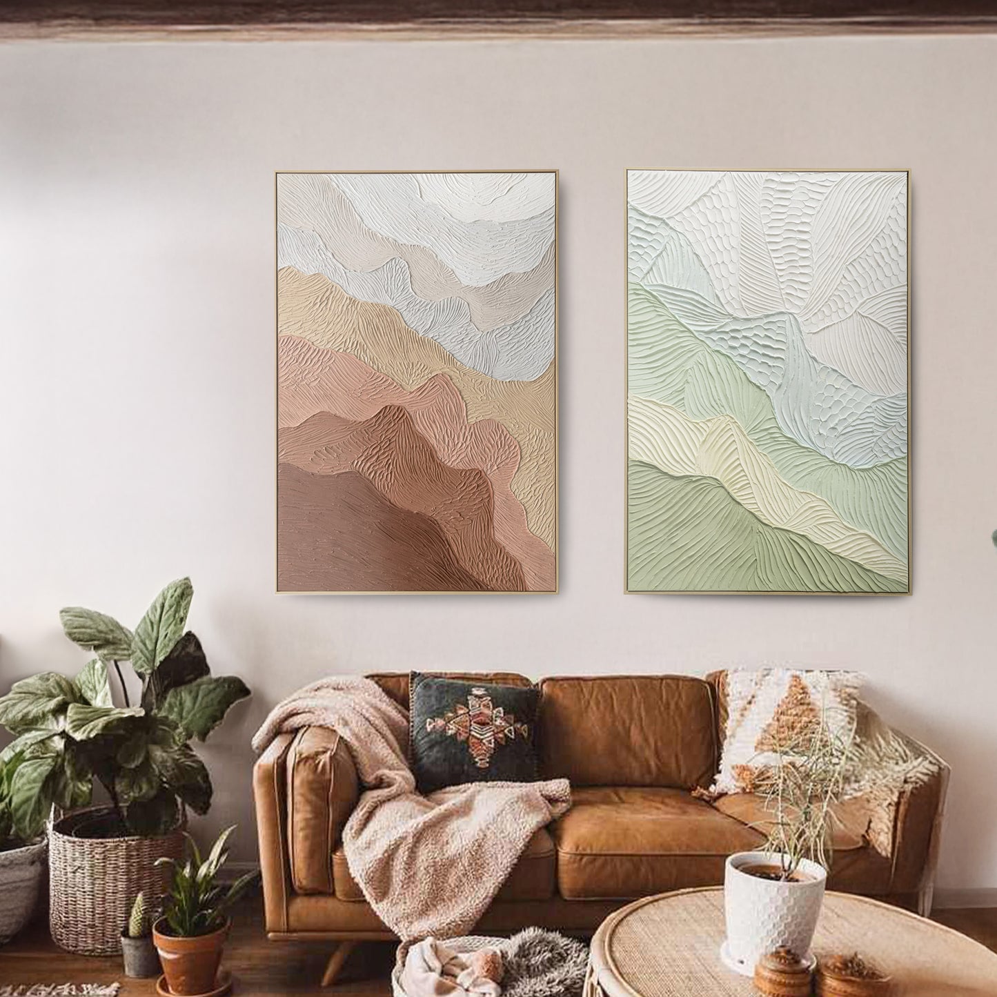 Urban Style Brushmarks Oil Painting Textured Ochre Ripples