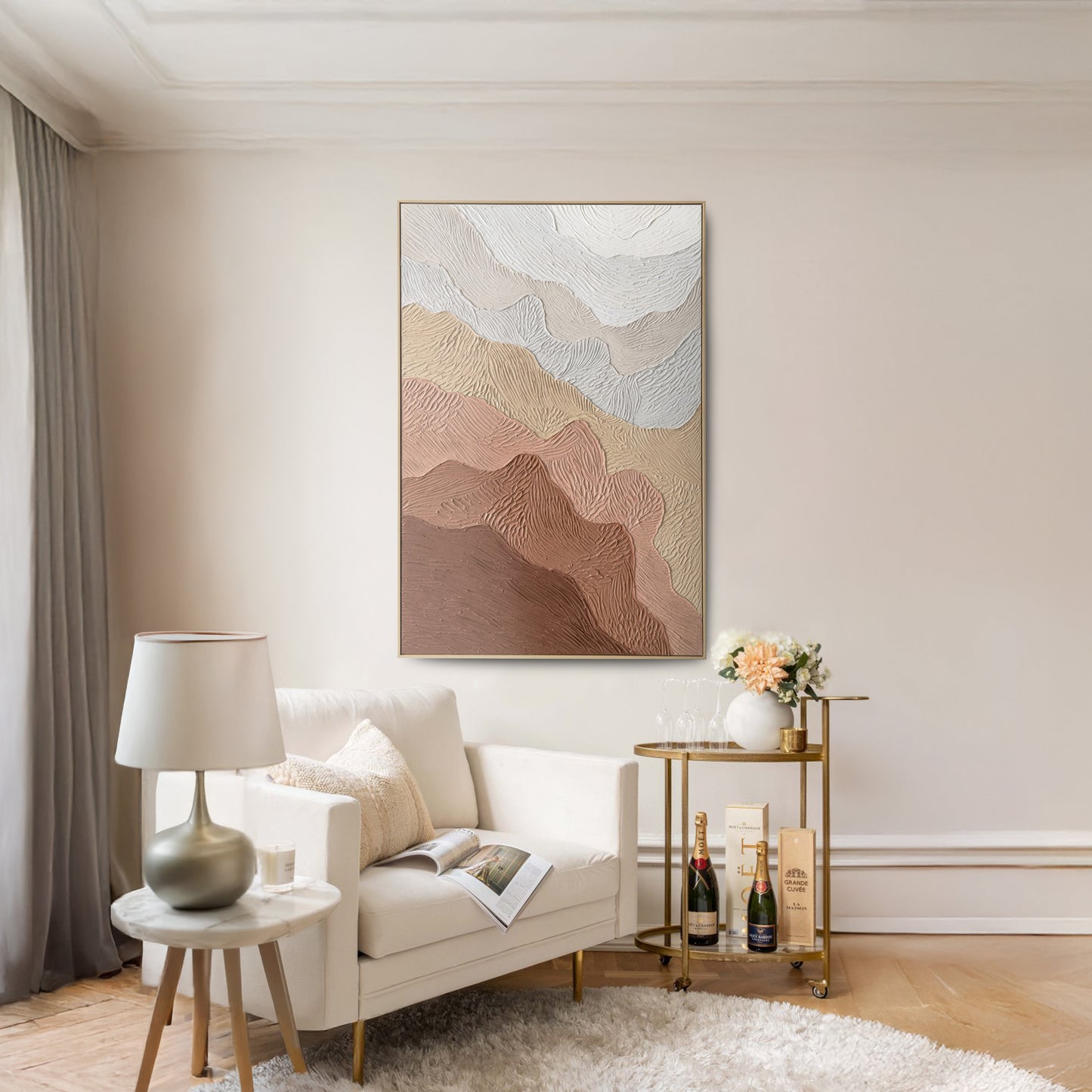 Urban Style Brushmarks Oil Painting Textured Ochre Ripples