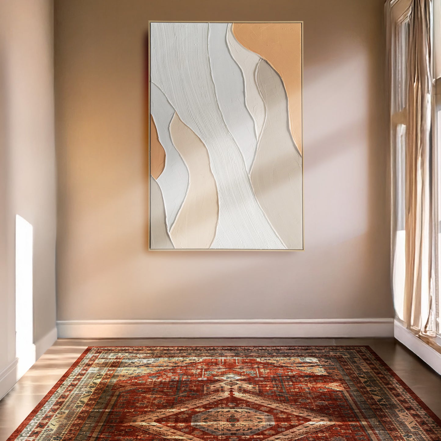 Urban Style Brushmarks Oil Painting Textured Apricot Waves