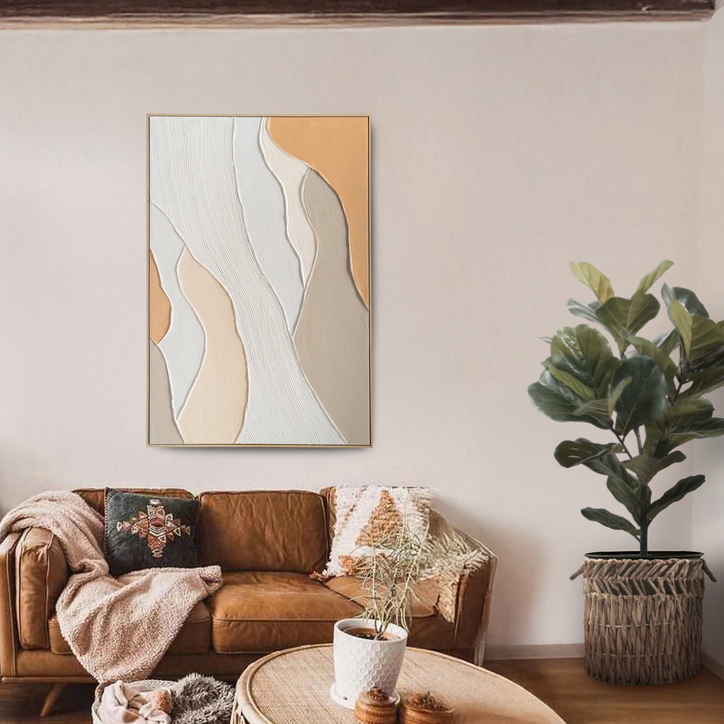 Urban Style Brushmarks Oil Painting Textured Apricot Waves