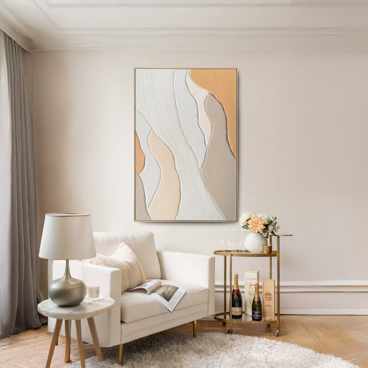 Urban Style Brushmarks Oil Painting Textured Apricot Waves