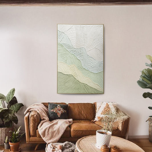 Urban Style Brushmarks Oil Painting Textured Sage Ripple