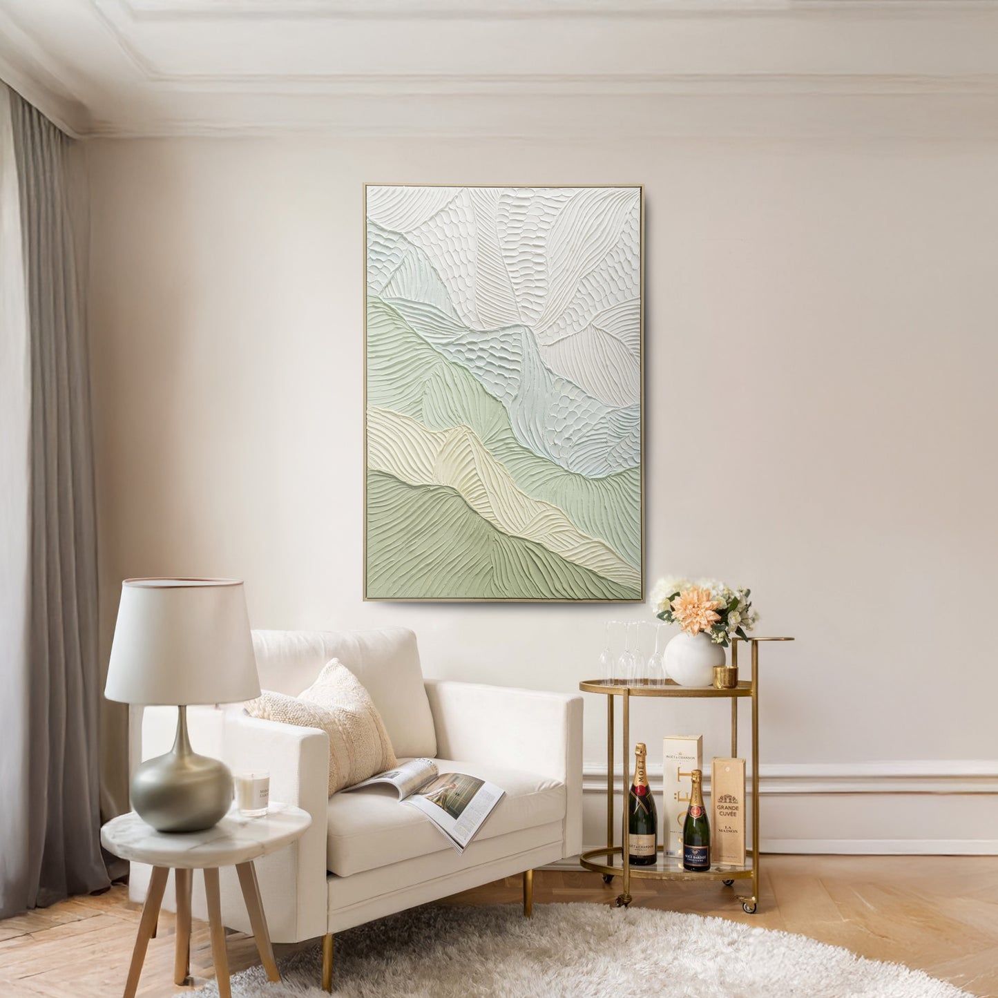 Urban Style Brushmarks Oil Painting Textured Sage Ripple