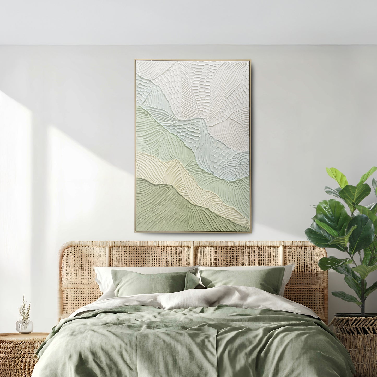 Urban Style Brushmarks Oil Painting Textured Sage Ripple