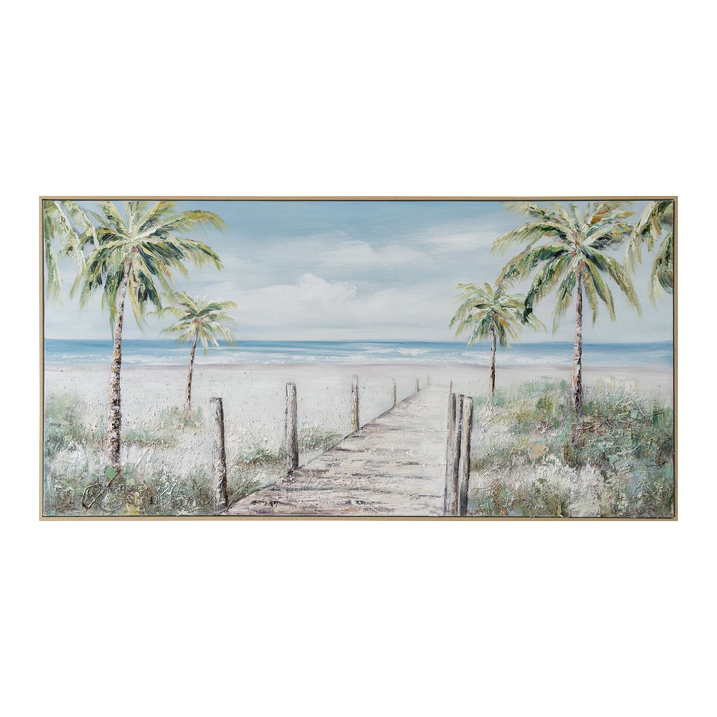 Urban Style Brushmarks Oil Painting Textured Palmtree Boardwalk