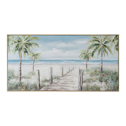 Urban Style Brushmarks Oil Painting Textured Palmtree Boardwalk