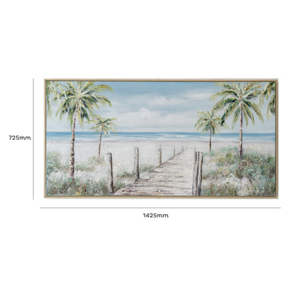 Urban Style Brushmarks Oil Painting Textured Palmtree Boardwalk