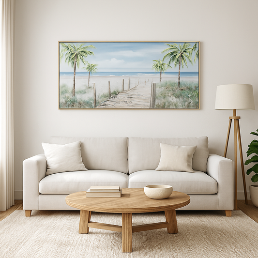 Urban Style Brushmarks Oil Painting Textured Palmtree Boardwalk