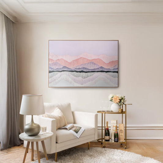 Urban Style Brushmarks Oil Painting Textured Pink Landscape