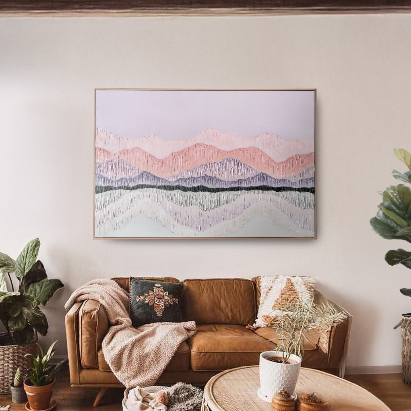 Urban Style Brushmarks Oil Painting Textured Pink Landscape