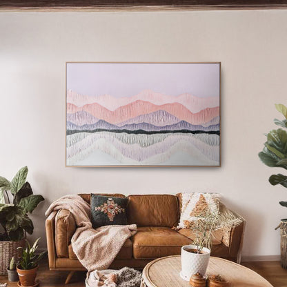 Urban Style Brushmarks Oil Painting Textured Pink Landscape