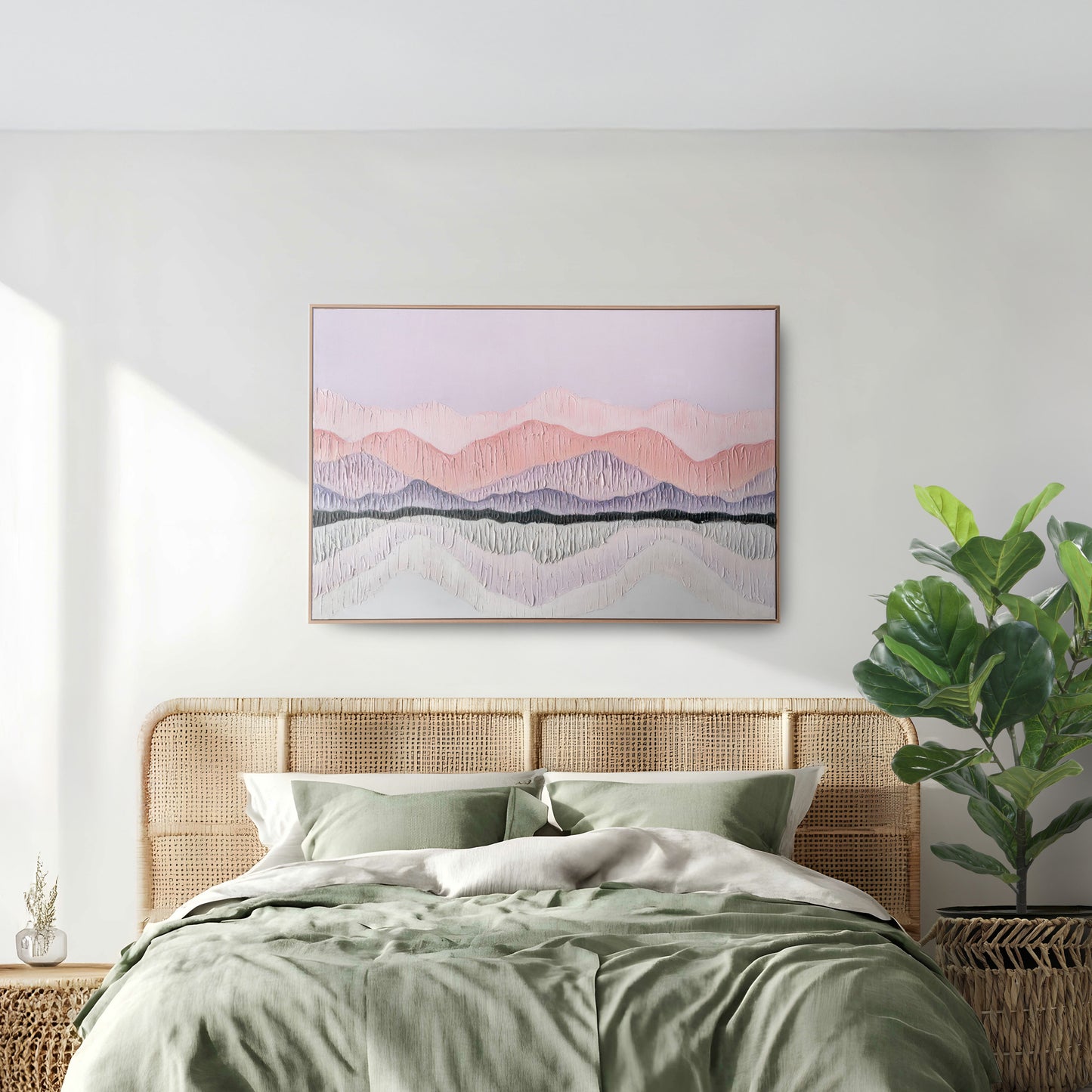 Urban Style Brushmarks Oil Painting Textured Pink Landscape
