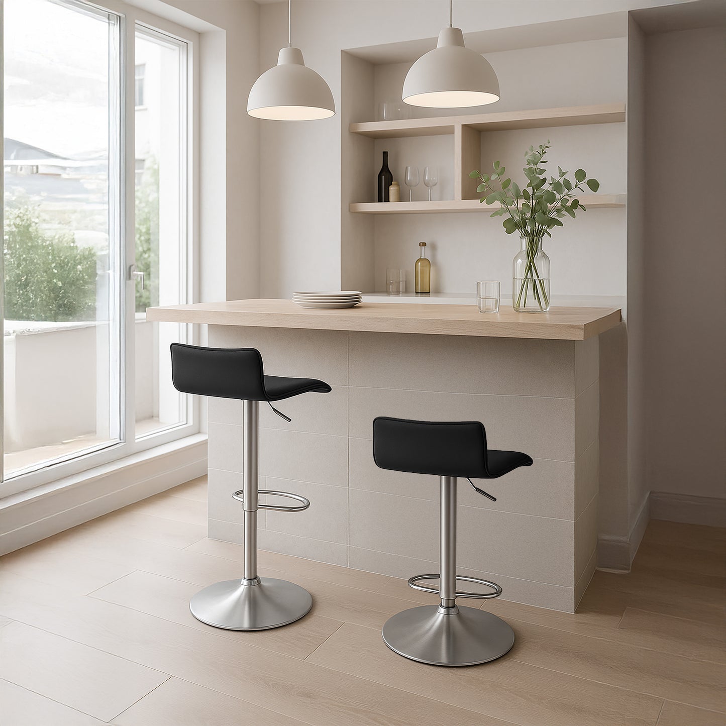 Urban Style Craig Bar Stools Gas Lift Chrome Black Pair