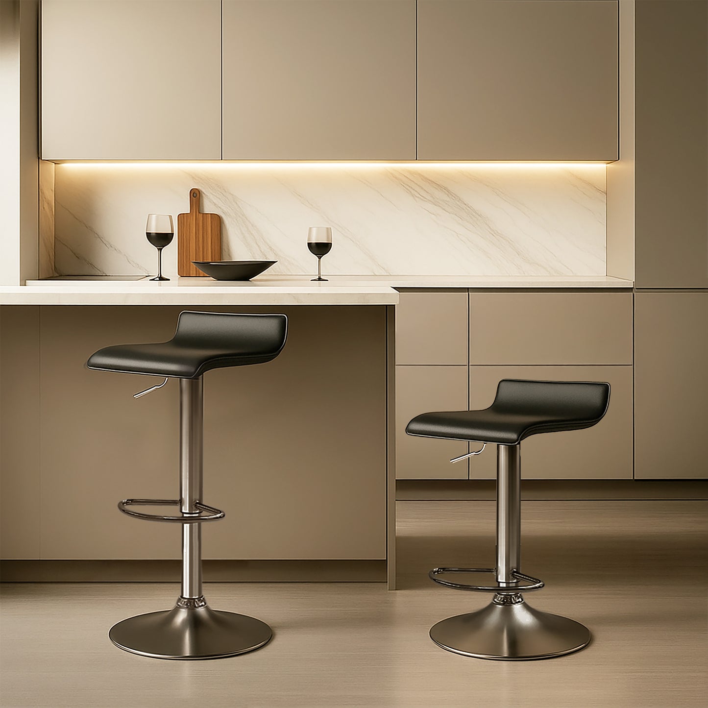 Urban Style Craig Bar Stools Gas Lift Chrome Black Pair