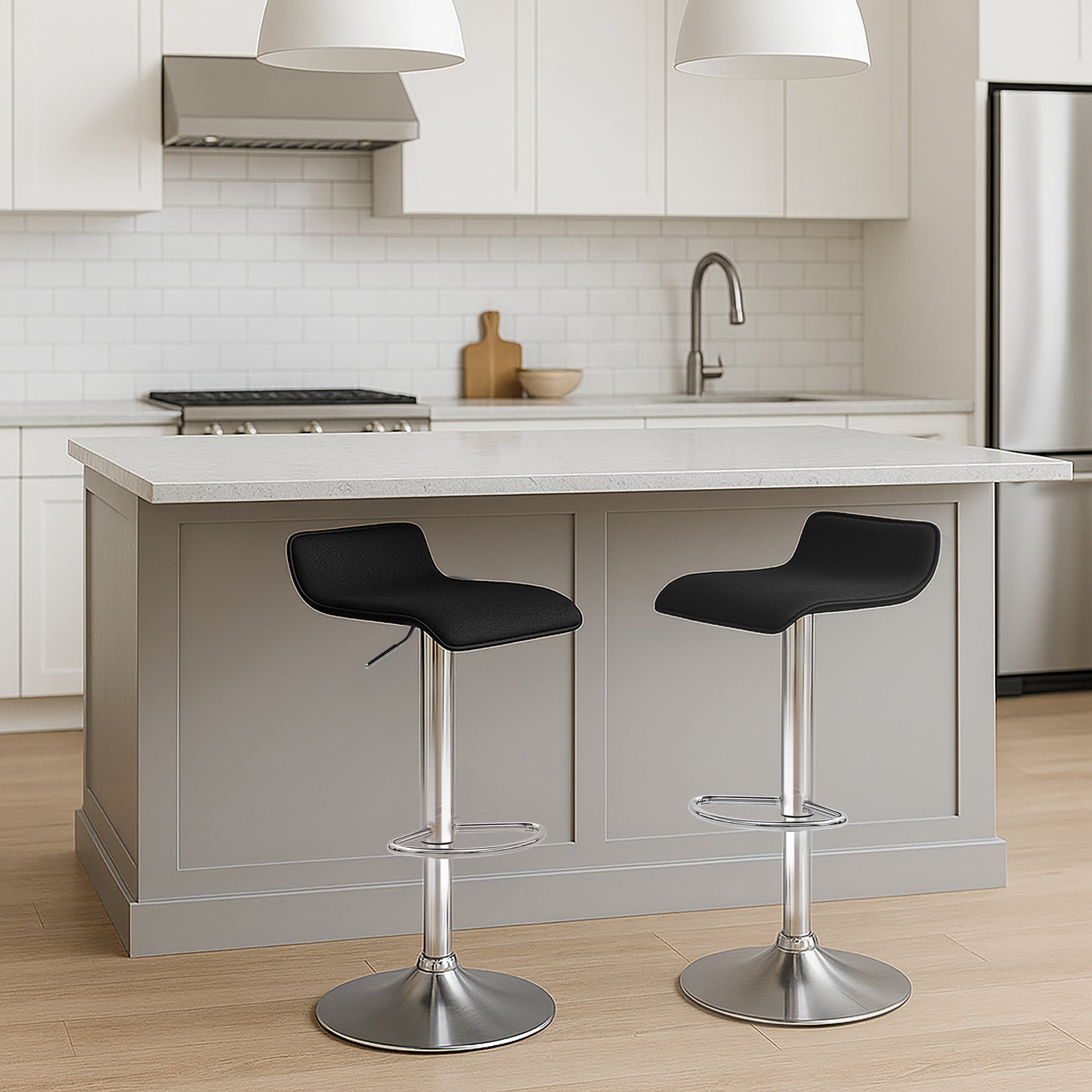 Urban Style Craig Bar Stools Gas Lift Chrome Black Pair