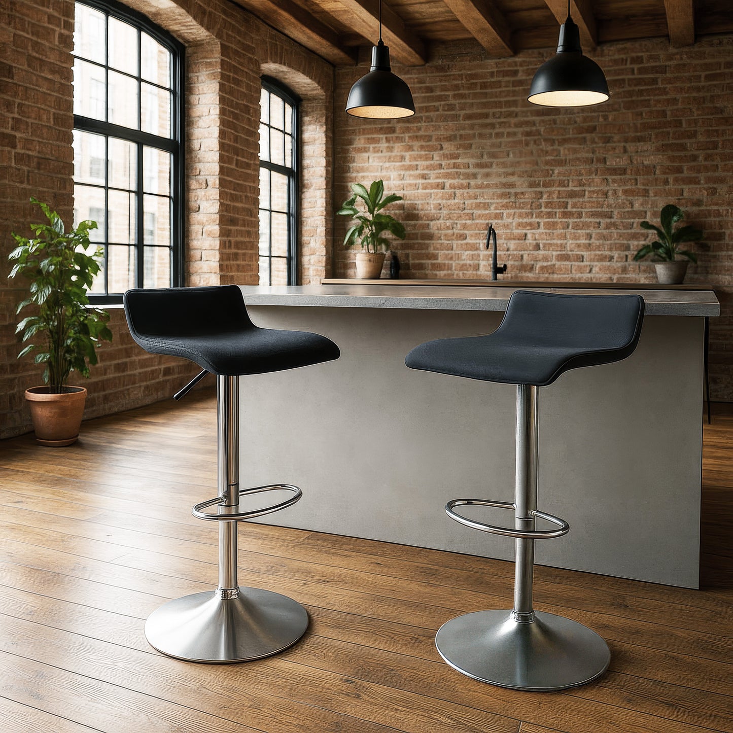 Urban Style Craig Bar Stools Gas Lift Chrome Black Pair