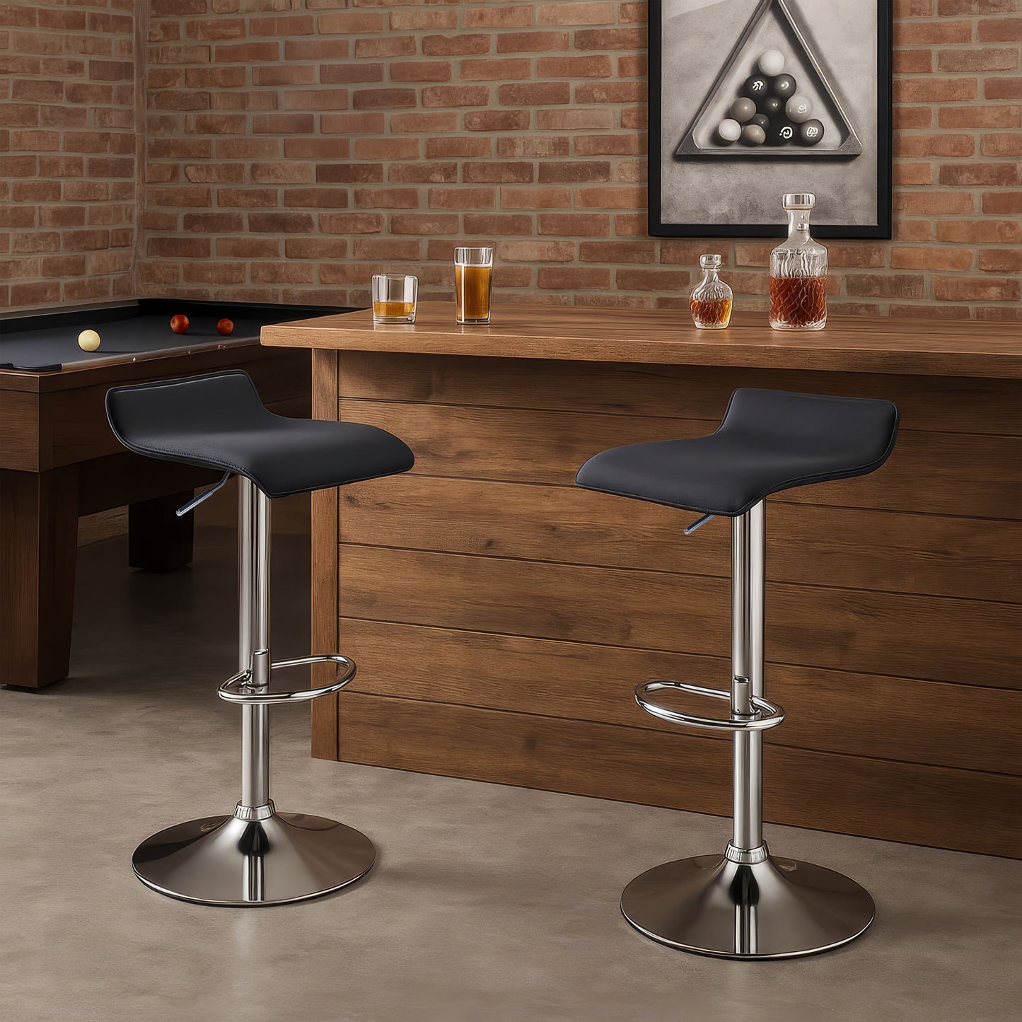 Urban Style Craig Bar Stools Gas Lift Chrome Black Pair