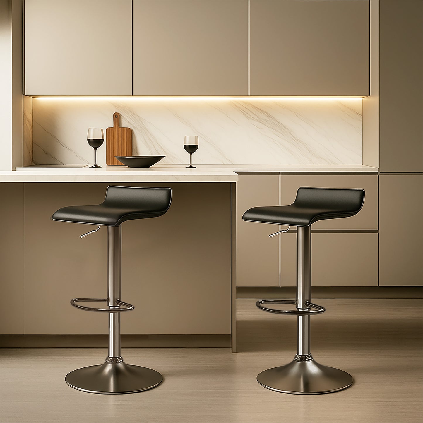 Urban Style Craig Bar Stools Gas Lift Chrome Black Pair
