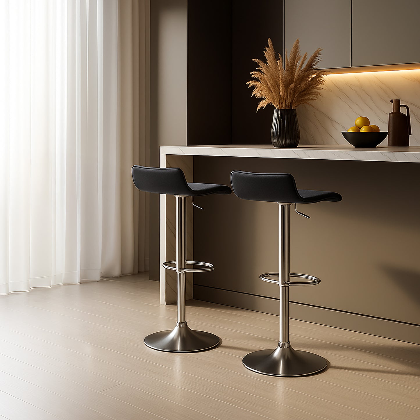 Urban Style Craig Bar Stools Gas Lift Chrome Black Pair