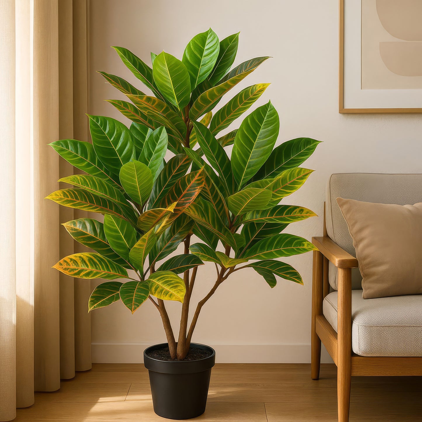Urban Style Faux Real Green Croton Plant – Vibrant Indoor Foliage Accent