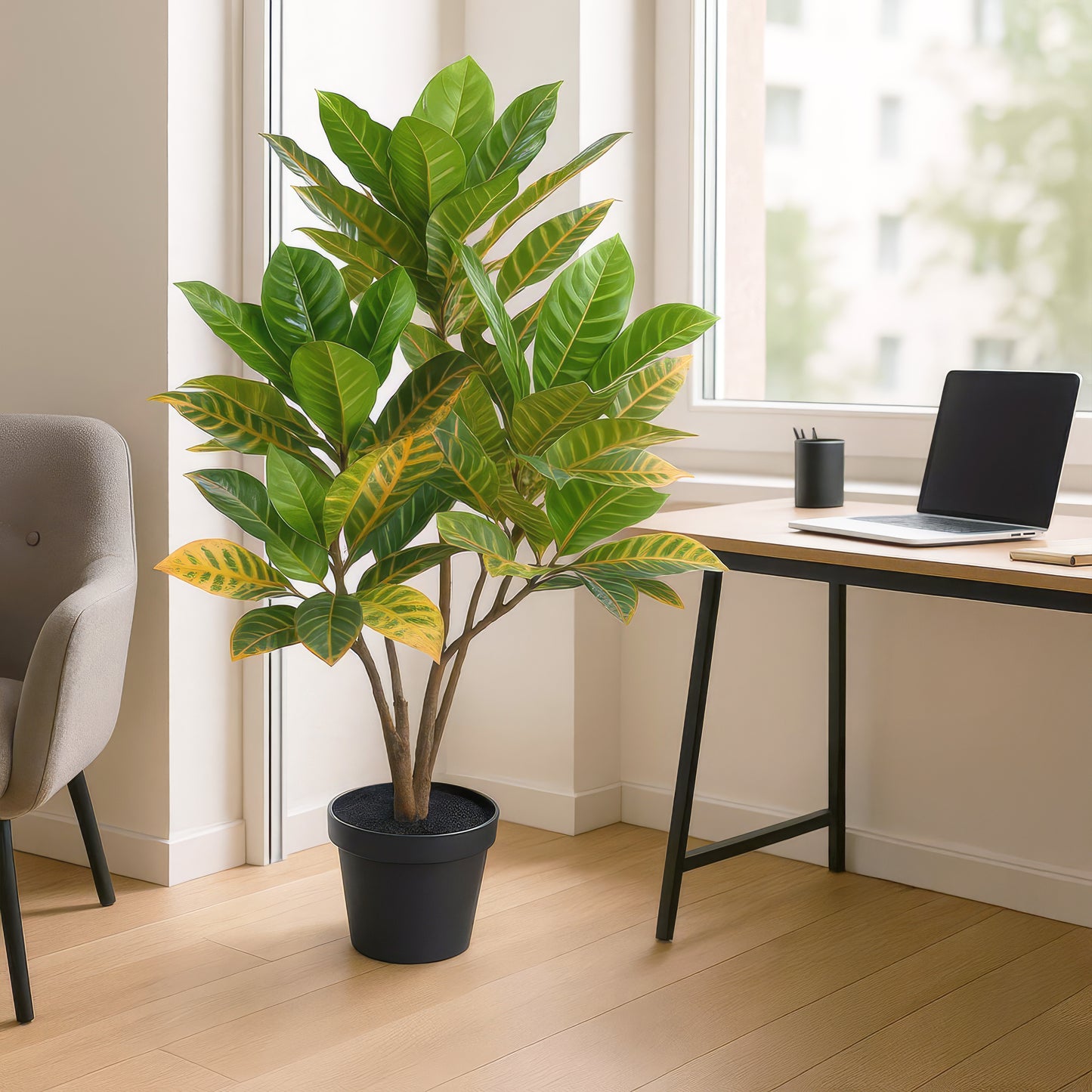 Urban Style Faux Real Green Croton Plant – Vibrant Indoor Foliage Accent