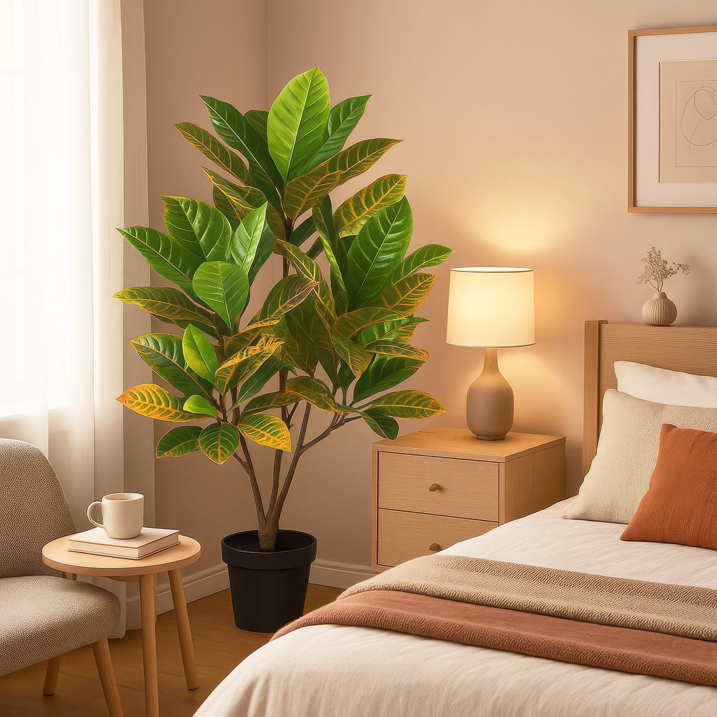 Urban Style Faux Real Green Croton Plant – Vibrant Indoor Foliage Accent
