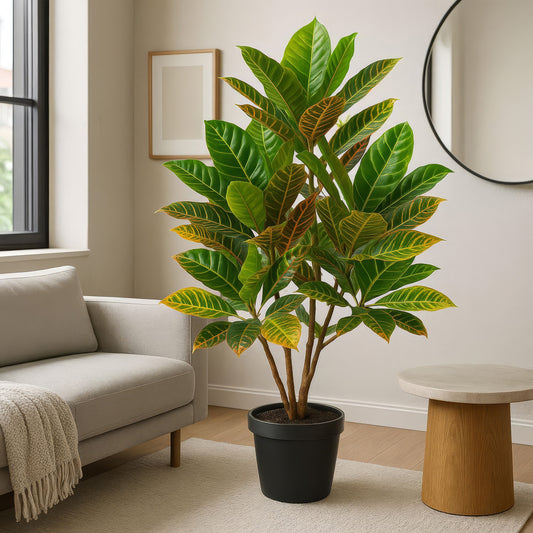 Urban Style Faux Real Green Croton Plant – Vibrant Indoor Foliage Accent