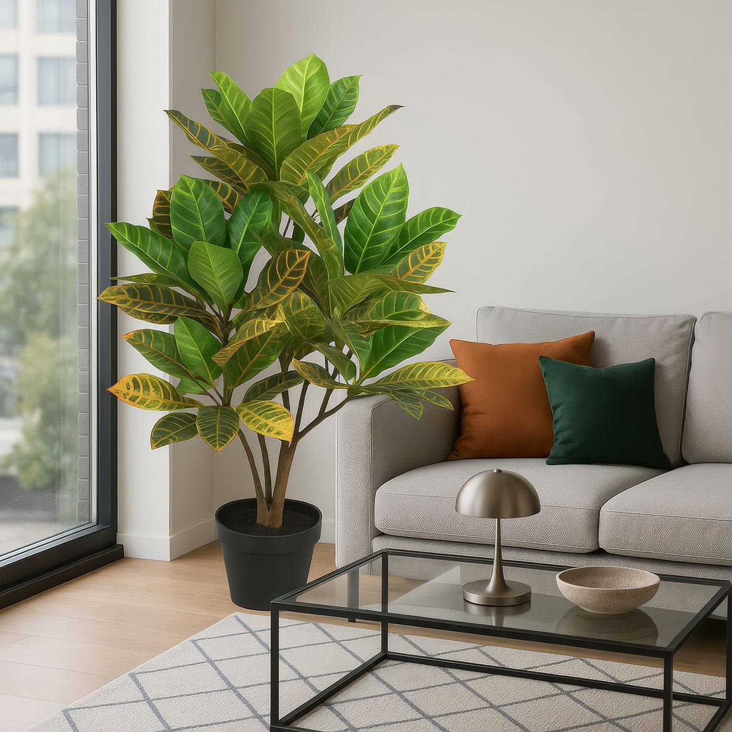 Urban Style Faux Real Green Croton Plant – Vibrant Indoor Foliage Accent