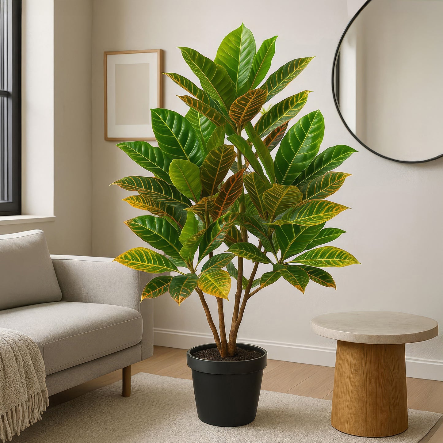 Urban Style Faux Real Green Croton Plant – Vibrant Indoor Foliage Accent