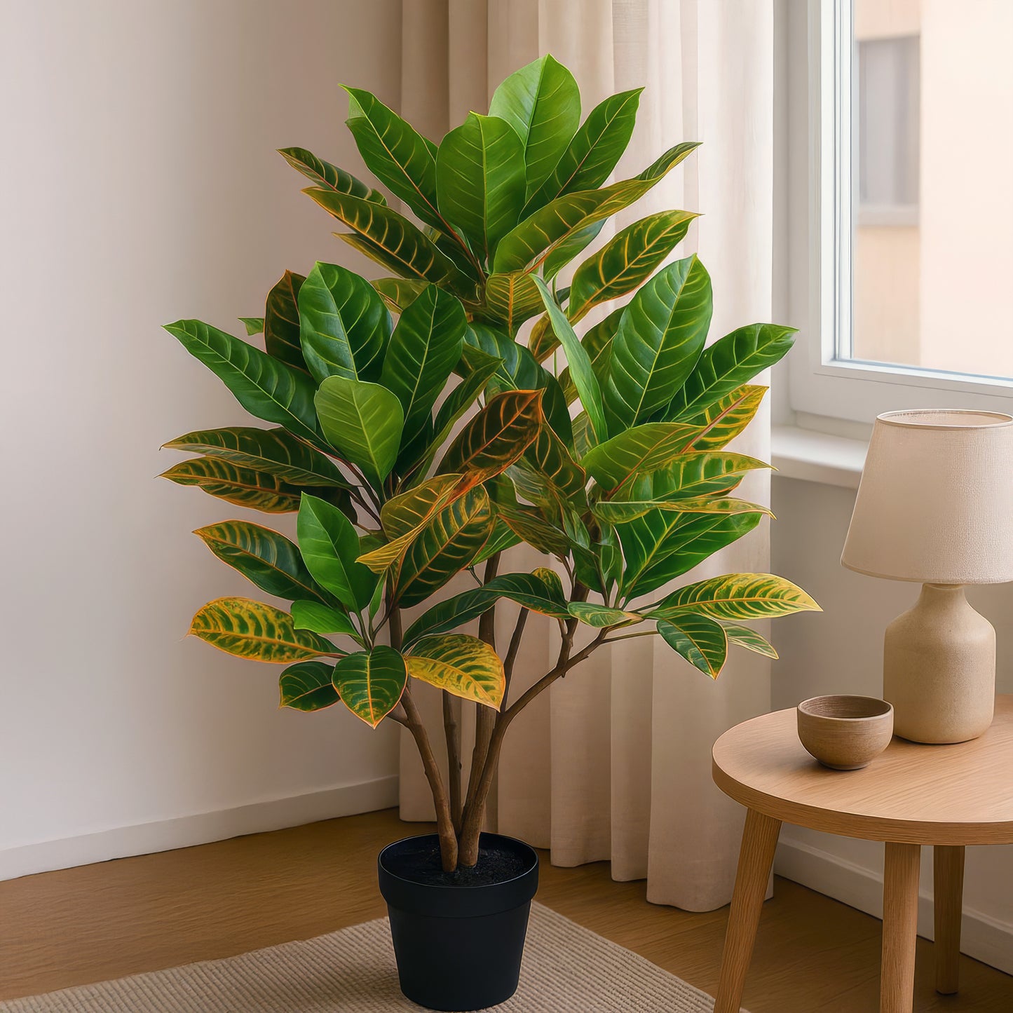 Urban Style Faux Real Green Croton Plant – Vibrant Indoor Foliage Accent
