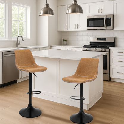 Urban Style Gary Bar Stools Gas Lift Black Metal Tan PU Pair