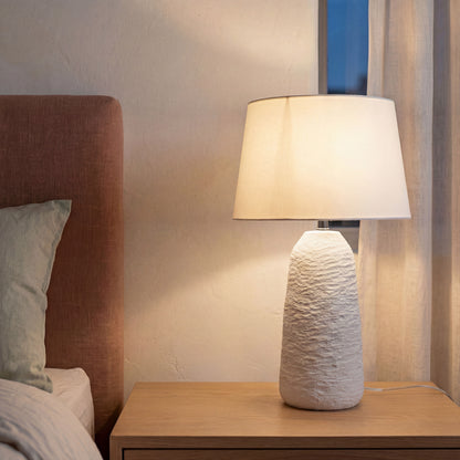 Urban Style Electra Textured Ceramic Table Lamp with Linen Shade – White 47cm