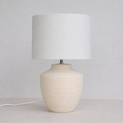 Urban Style Merope Ceramic Table Lamp – Cream Textured Base with Fabric Shade (49cm)