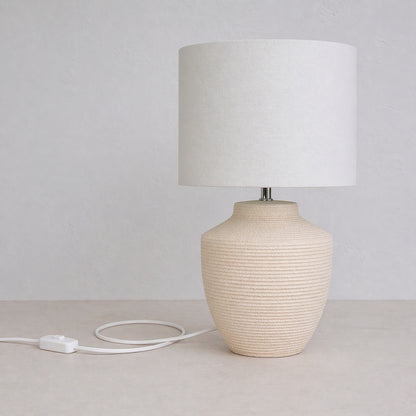 Urban Style Merope Ceramic Table Lamp – Cream Textured Base with Fabric Shade (49cm)