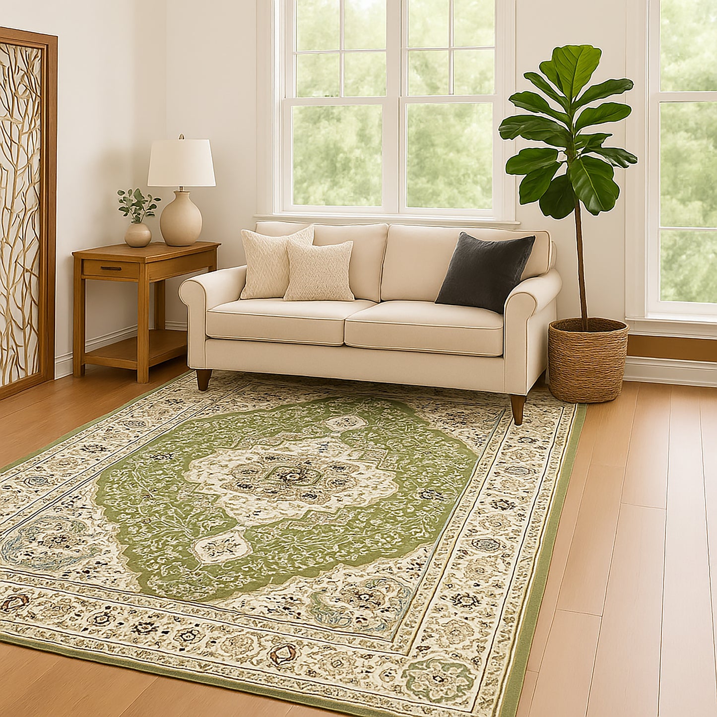 Urban Style Bazaar Printed Microfibre Rug – Green | 160 x 240cm