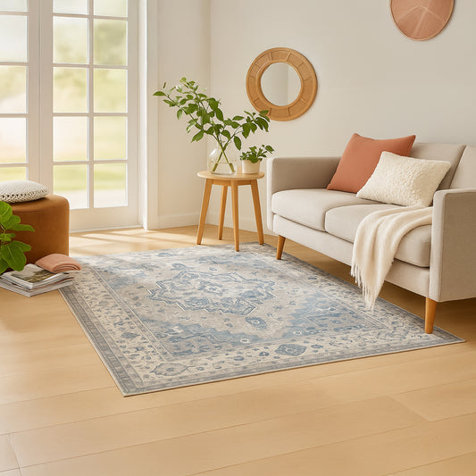 Urban Style Bazaar Printed Microfibre Rug – Blue | 160 x 240cm