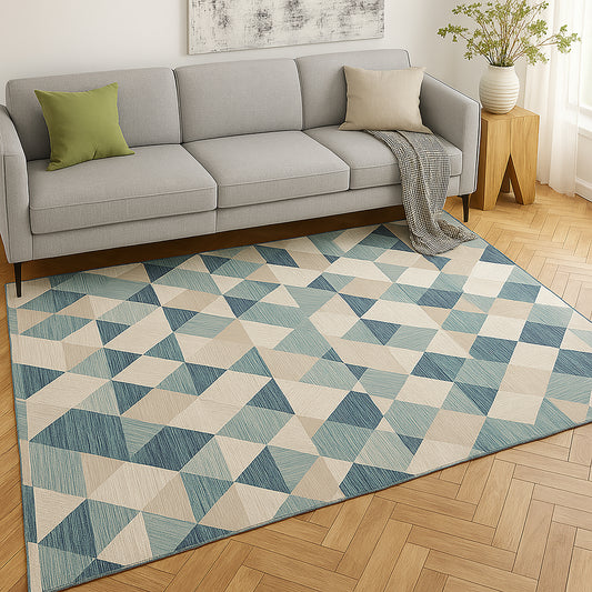 Urban Style Geometric Printed Microfibre Rug – Blue | 160 x 240cm