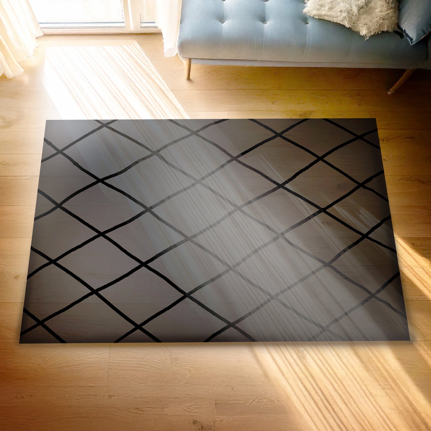 Urban Style Geometric Printed Microfibre Rug – Grey/Black | 160 x 240cm