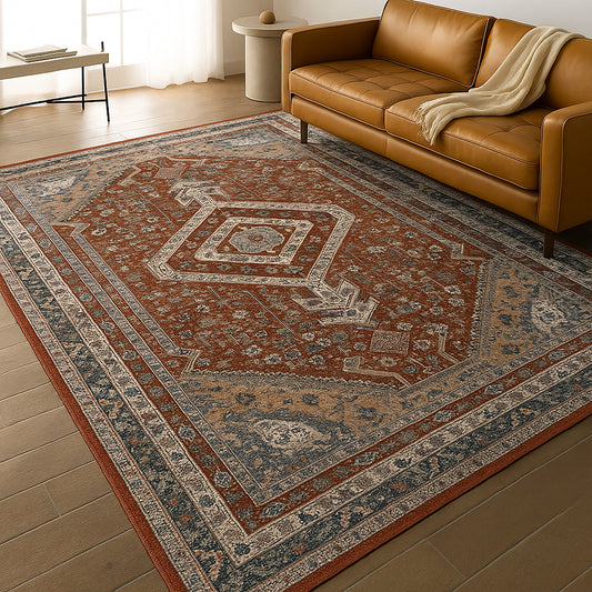Urban Style Bazaar Printed Microfibre Rug – Rust | 160 x 240cm