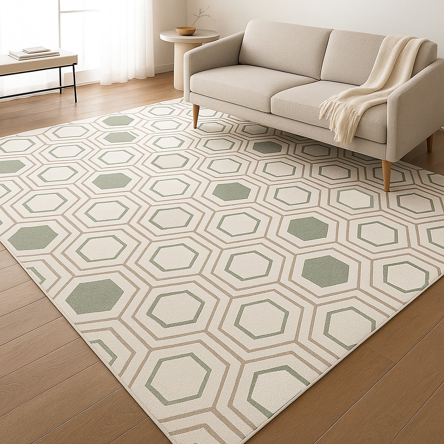 Urban Style Geometric Printed Microfibre Rug – Pastel Hexagons | 160 x 240cm