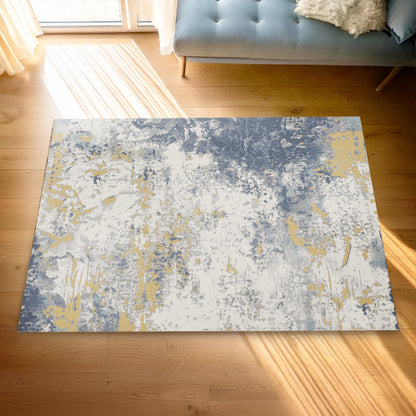 Urban Style Abstract Printed Microfibre Rug – Blue & Yellow – 160 x 240cm