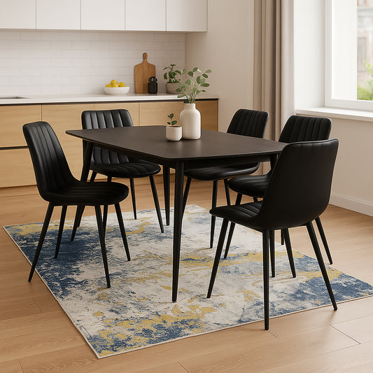 Urban Style Abstract Printed Microfibre Rug – Blue & Yellow – 160 x 240cm