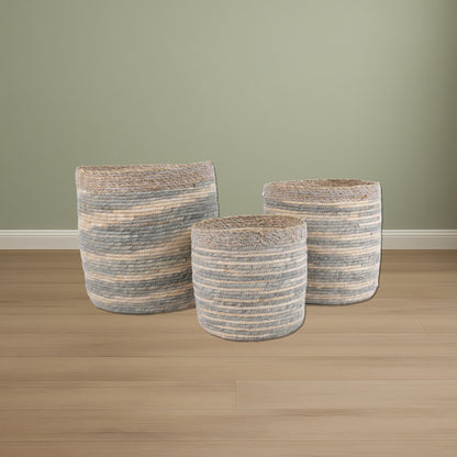 HEATHER Set of 3 Woven Baskets — Handcrafted Corn Husk Home Storage
