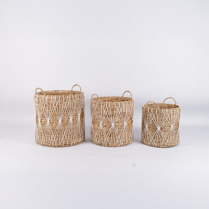 PRIMROSE Set of 3 Woven Baskets — Handcrafted Water Hyacinth Storage Décor