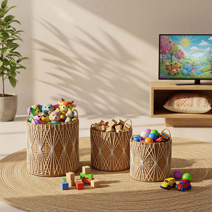 PRIMROSE Set of 3 Woven Baskets — Handcrafted Water Hyacinth Storage Décor