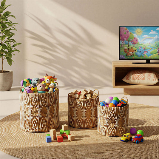 PRIMROSE Set of 3 Woven Baskets — Handcrafted Water Hyacinth Storage Décor